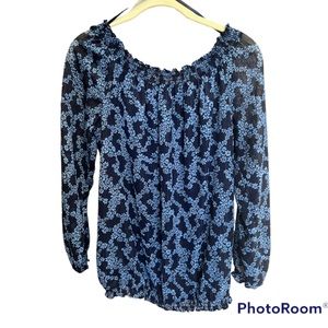 Michael Kors Blue floral Blouse Top Size M